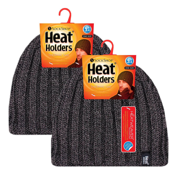 Mens Chunky Soft Winter Ribbed Hat - 2 Pack