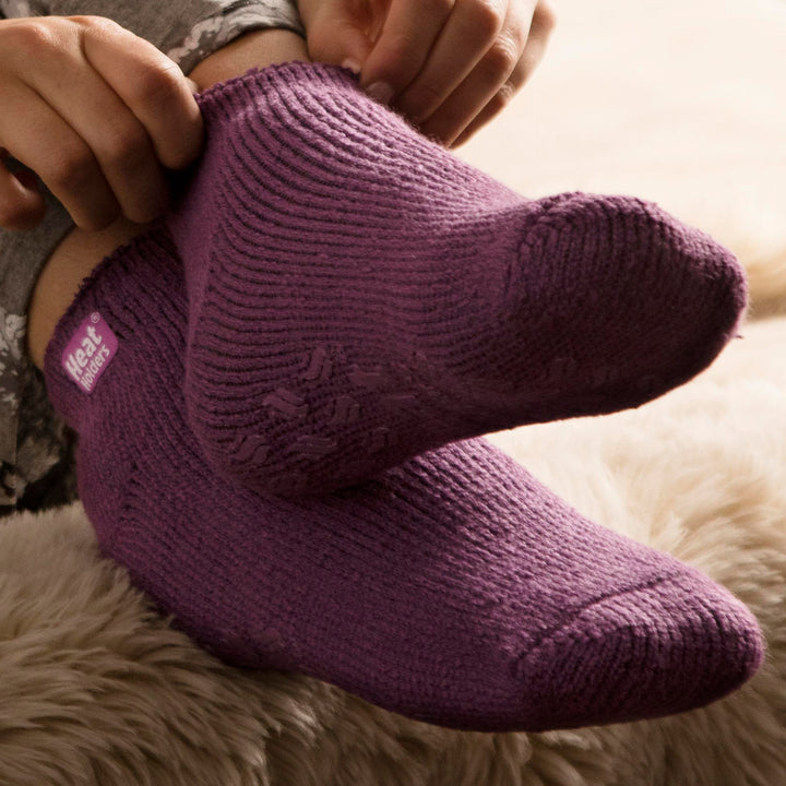 3 Pair Ladies Ankle Slipper Socks | Fleece Low Cut Fluffy Socks with Grippers