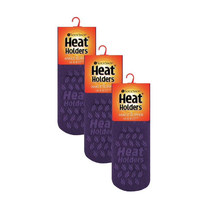 3 Pair Ladies Ankle Slipper Socks | Fleece Low Cut Fluffy Socks with Grippers