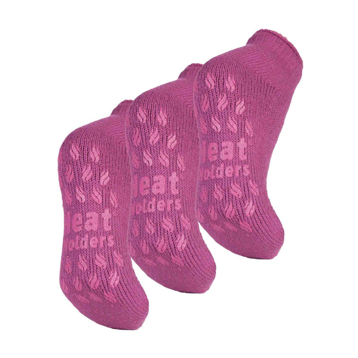 3 Pair Ladies Ankle Slipper Socks | Fleece Low Cut Fluffy Socks with Grippers