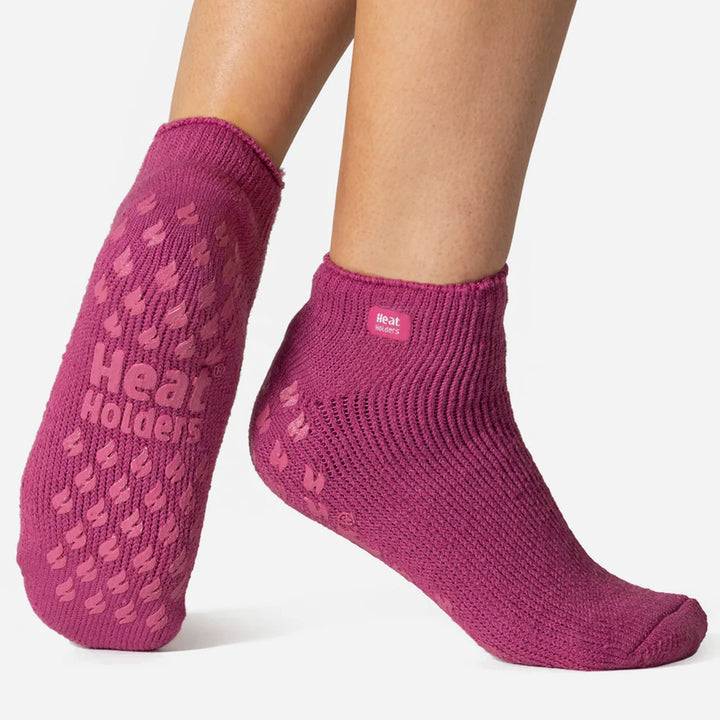 3 Pair Ladies Ankle Slipper Socks | Fleece Low Cut Fluffy Socks with Grippers