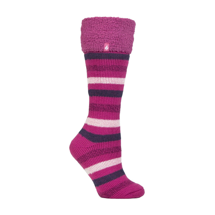 Ladies Multicoloured Striped Patterned Long Wellington Boot Thermal Socks