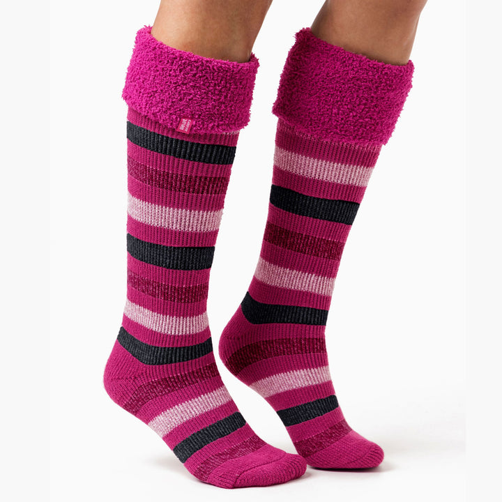 Ladies Multicoloured Striped Patterned Long Wellington Boot Thermal Socks