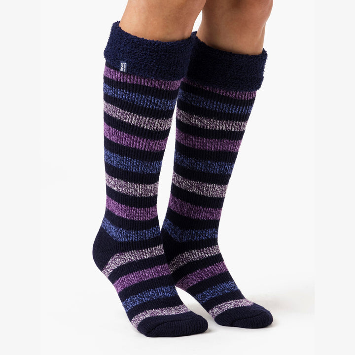 Ladies Multicoloured Striped Patterned Long Wellington Boot Thermal Socks