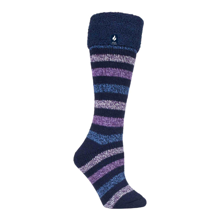 Ladies Multicoloured Striped Patterned Long Wellington Boot Thermal Socks
