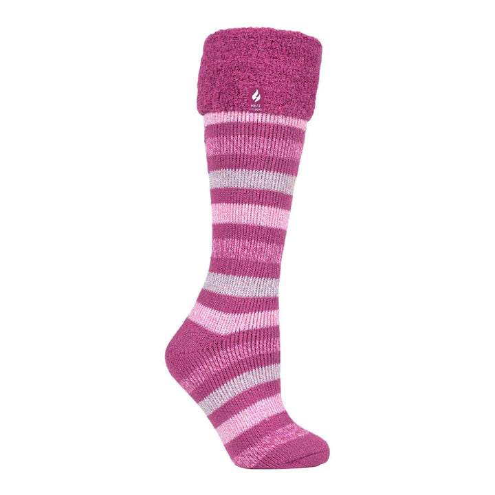 Ladies Multicoloured Striped Patterned Long Wellington Boot Thermal Socks