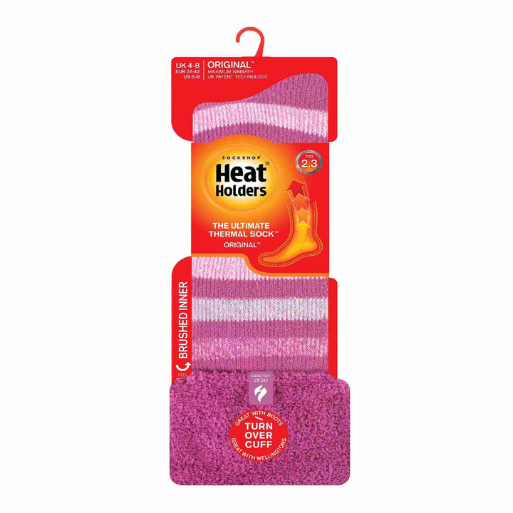 Ladies Multicoloured Striped Patterned Long Wellington Boot Thermal Socks