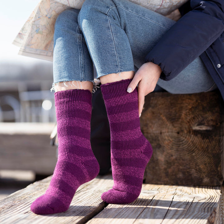 Ladies Wide Stripe Patterned Thermal Socks for Winter
