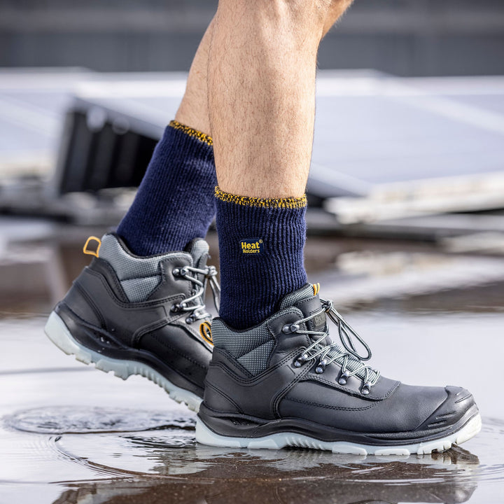 3-Pack Unisex Winter Crew Work Socks in Black with Reinforced Heel & Toe