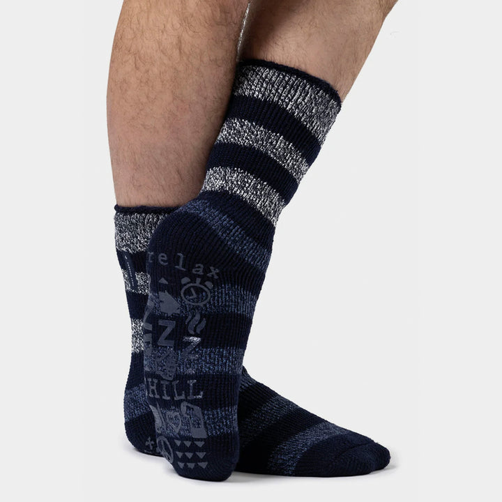 Warme, mit Fleece gefütterte, rutschfeste Lounge-Bettsocken für Herren mit Gripper