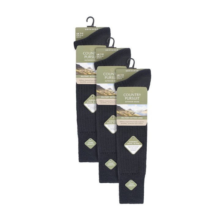 3 Pack Long Boot Mens Socks for Outdoor Wellington | Knee-High Military Socks