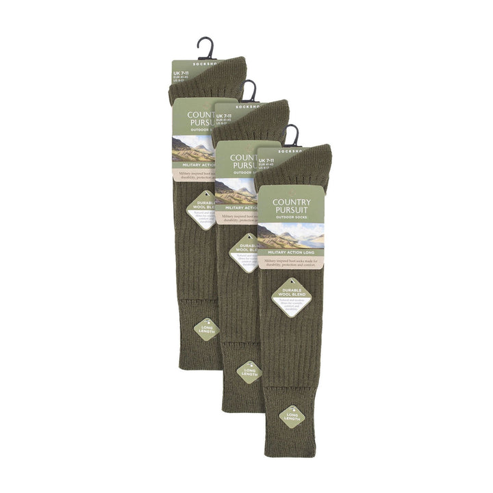 3 Pack Long Boot Mens Socks for Outdoor Wellington | Knee-High Military Socks