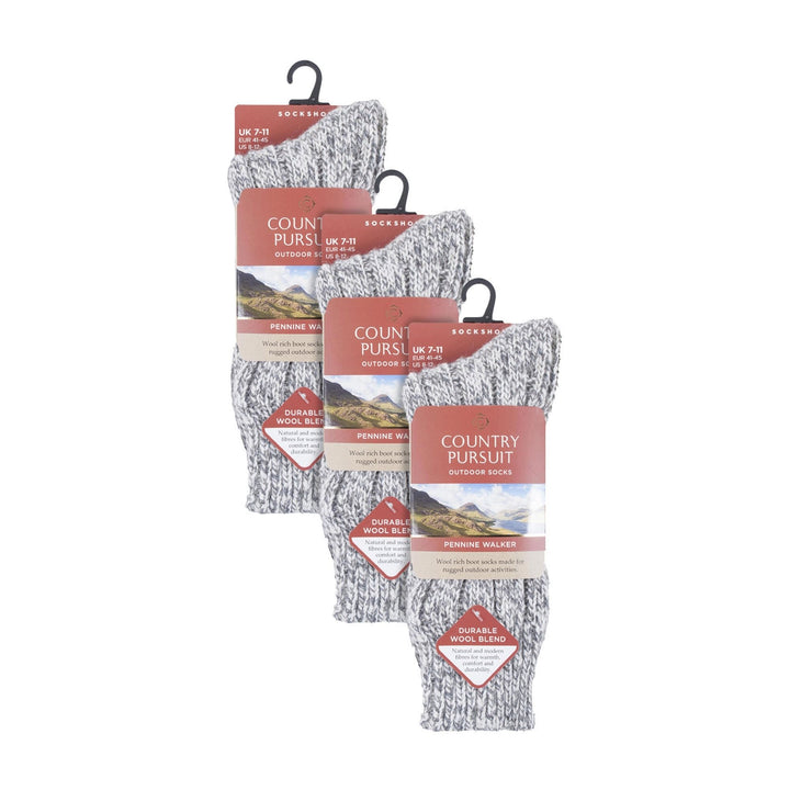 3 Pack Mens Wool Boot Socks | Thick Pennine Walker Socks | Outdoor Hiking Socks