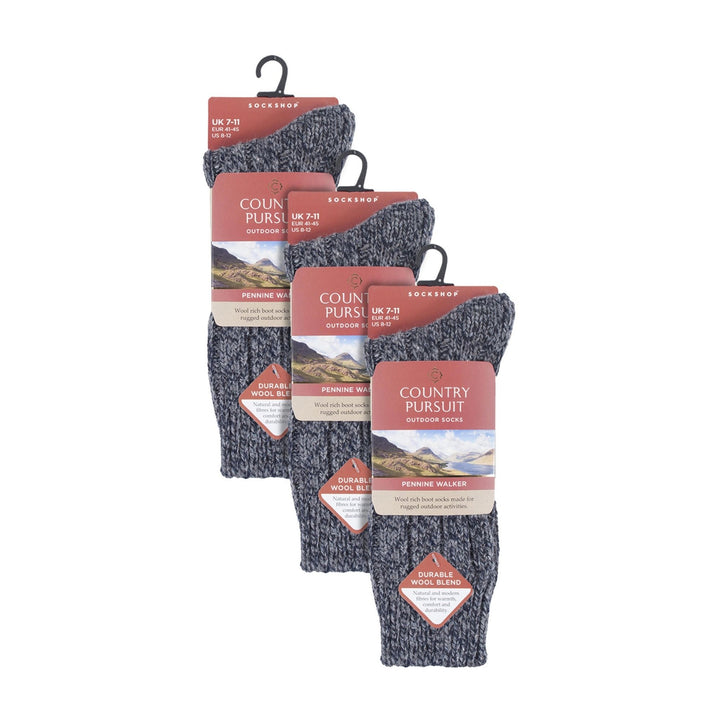 3 Pack Mens Wool Boot Socks | Thick Pennine Walker Socks | Outdoor Hiking Socks