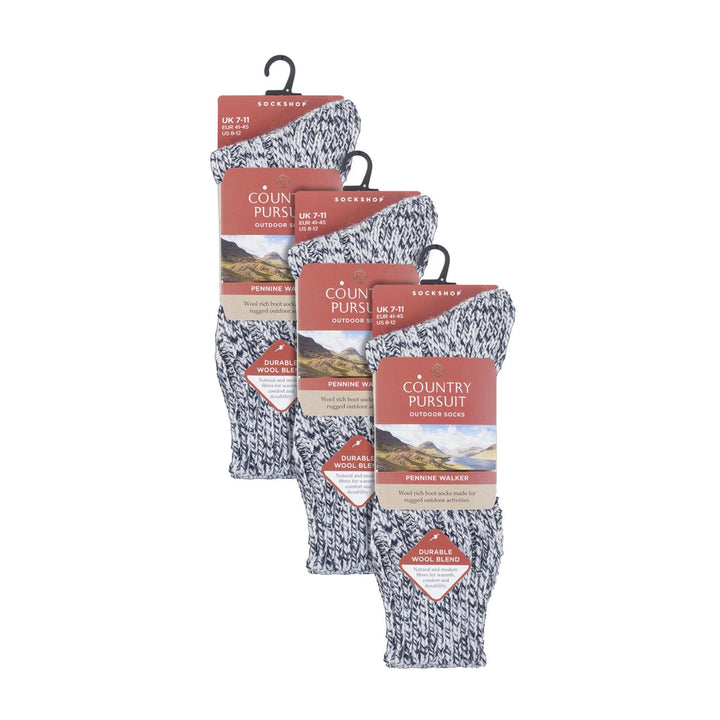 3 Pack Mens Wool Boot Socks | Thick Pennine Walker Socks | Outdoor Hiking Socks