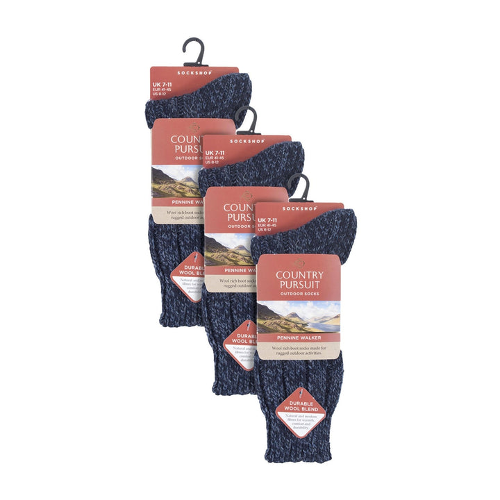 3 Pack Mens Wool Boot Socks | Thick Pennine Walker Socks | Outdoor Hiking Socks