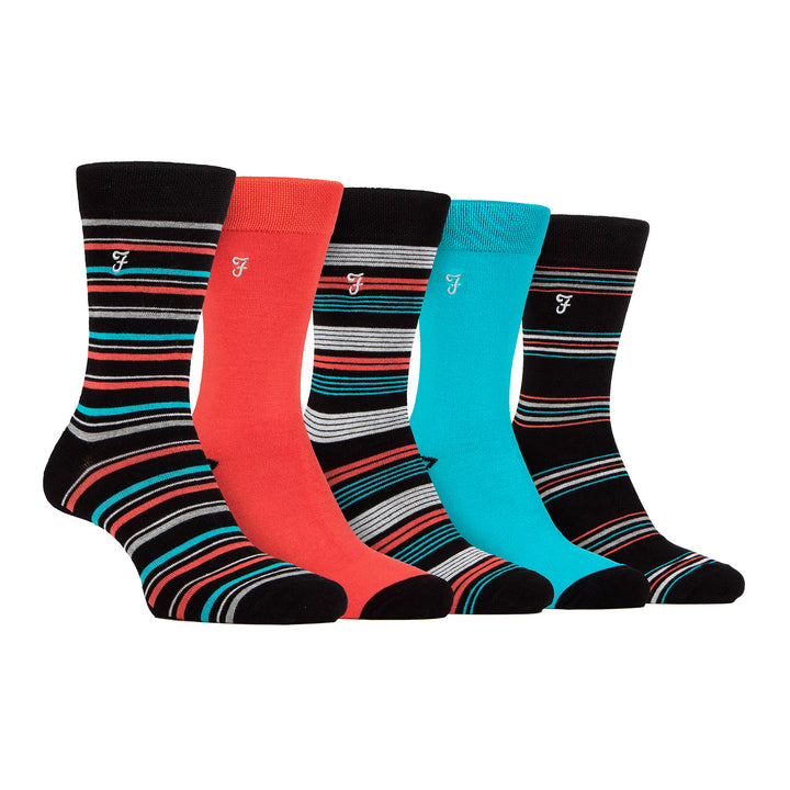 5 Pack Mens Bamboo Bright Striped Patterned Socks