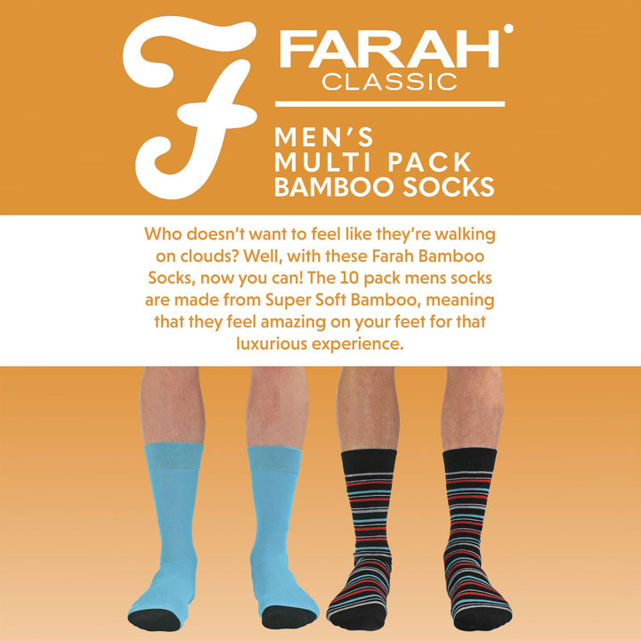 Mens 10 Pair Multi-Pack Bright Bamboo Socks