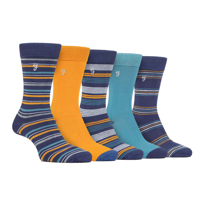 5 Pack Mens Bamboo Bright Striped Patterned Socks