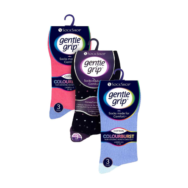 Ladies 9 Pack Non-Binding Cotton Crew Socks with Stripes Patterned