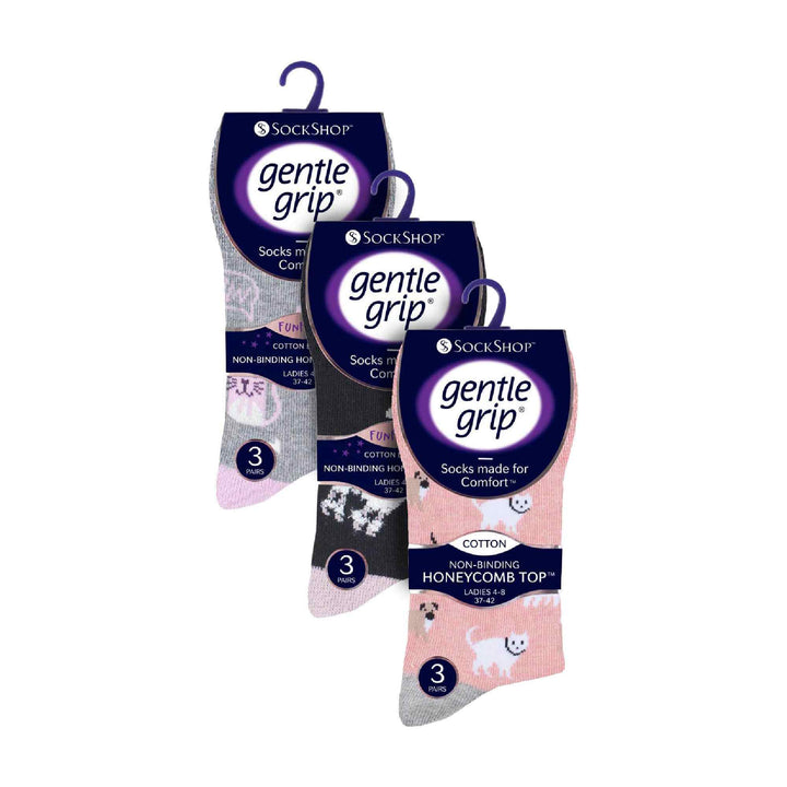 Ladies 9 Pack Non-Binding Cotton Crew Socks with Stripes Patterned