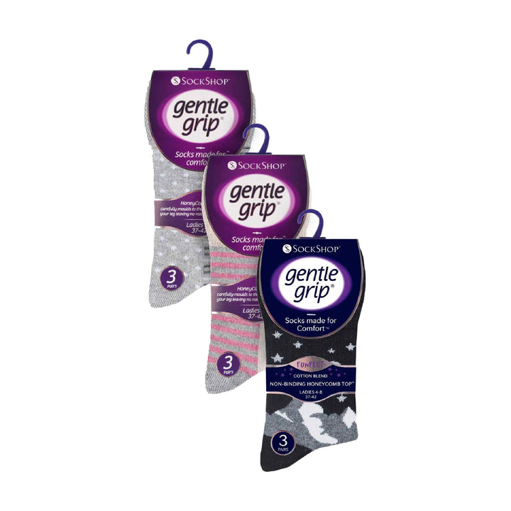 Ladies 9 Pack Non-Binding Cotton Crew Socks with Stripes Patterned