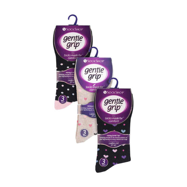 Ladies 9 Pack Non-Binding Cotton Crew Socks with Stripes Patterned