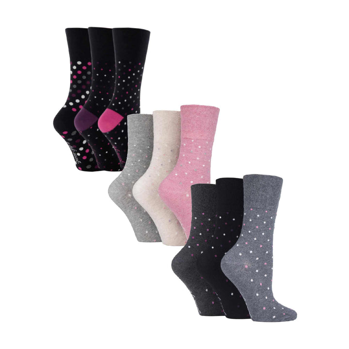 Ladies 9 Pack Non-Binding Cotton Crew Socks with Stripes Patterned