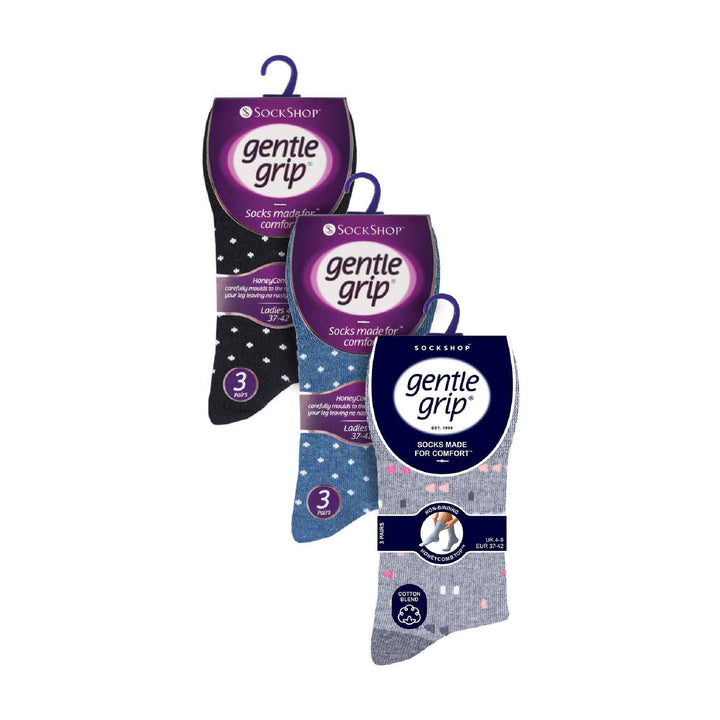 Ladies 9 Pack Non-Binding Cotton Crew Socks with Stripes Patterned
