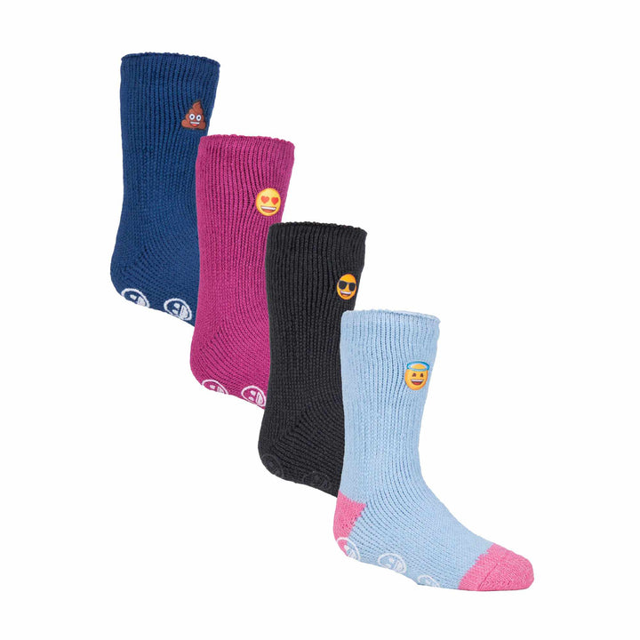 4 Pairs of Kids' Novelty Emoji Thermal Slipper Socks for Cozy Comfort