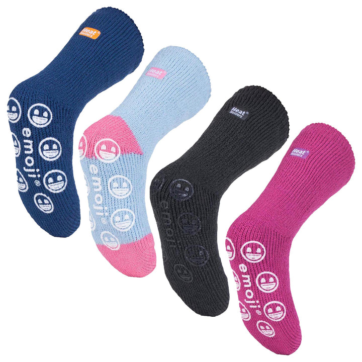 4 Pairs of Kids' Novelty Emoji Thermal Slipper Socks for Cozy Comfort