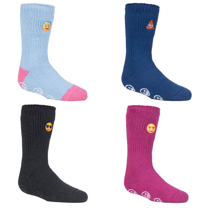 4 Pairs of Kids' Novelty Emoji Thermal Slipper Socks for Cozy Comfort