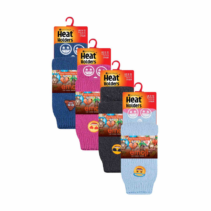 4 Pairs of Kids' Novelty Emoji Thermal Slipper Socks for Cozy Comfort
