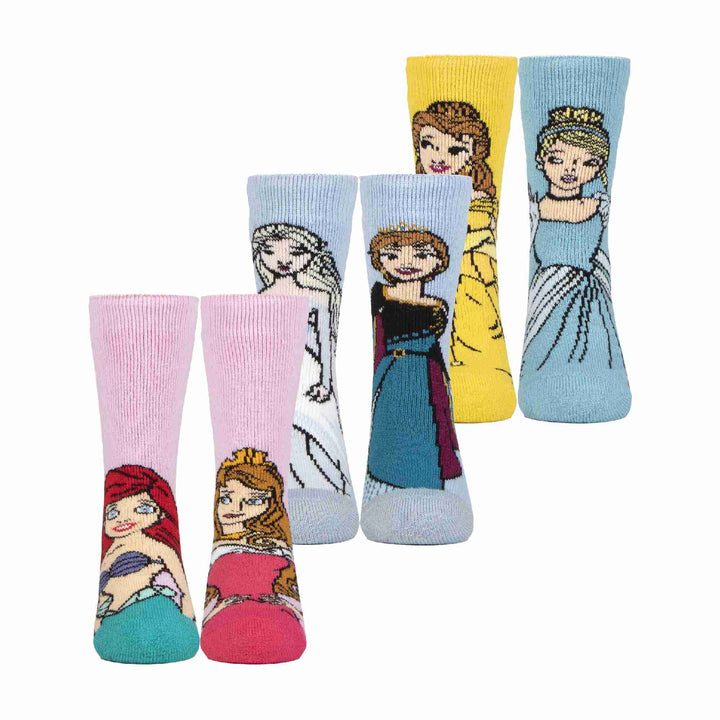 3 Pack Girls Disney Novelty Socks: Thermal Lite Princess Socks