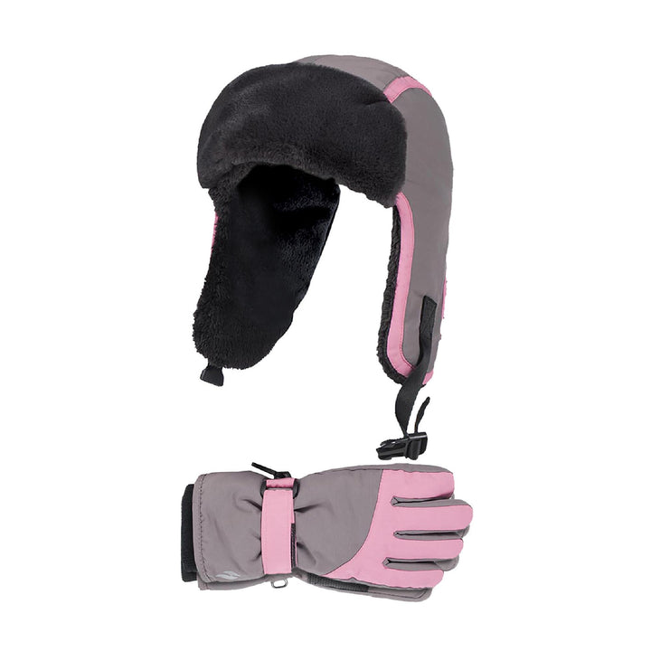 Kids Ski Gloves and Trapper Hat Set