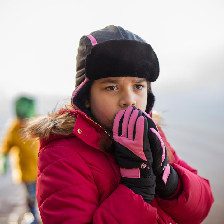 Kids Ski Gloves and Trapper Hat Set