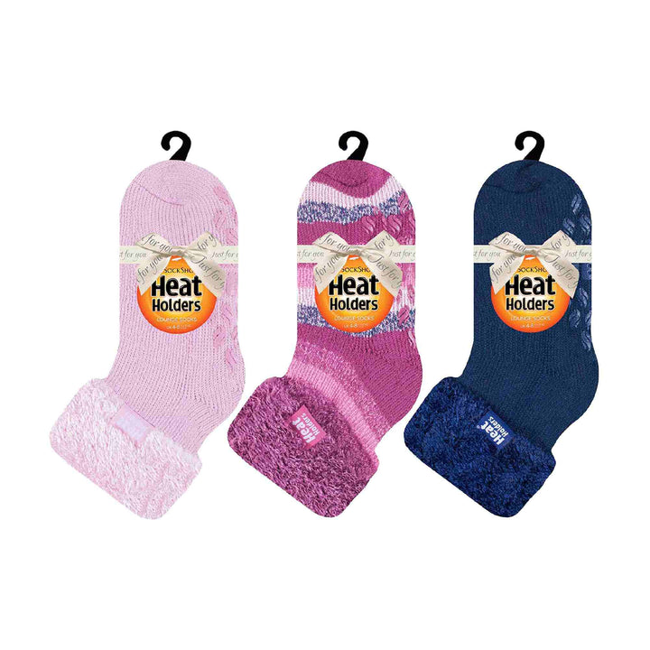 Ladies 3 Pair Multipack Fluffy Fleece Slipper Bed Socks with Non Slip Grips