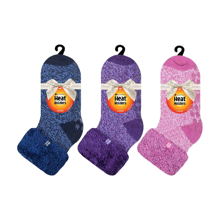 Ladies 3 Pair Multipack Fluffy Fleece Slipper Bed Socks with Non Slip Grips