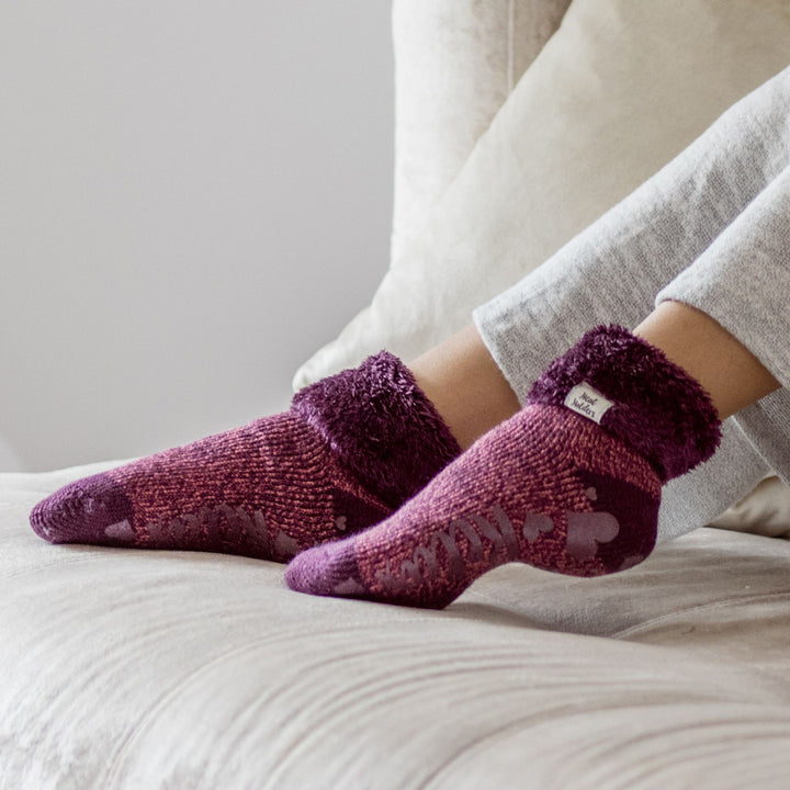 Ladies 3 Pair Multipack Fluffy Fleece Slipper Bed Socks with Non Slip Grips