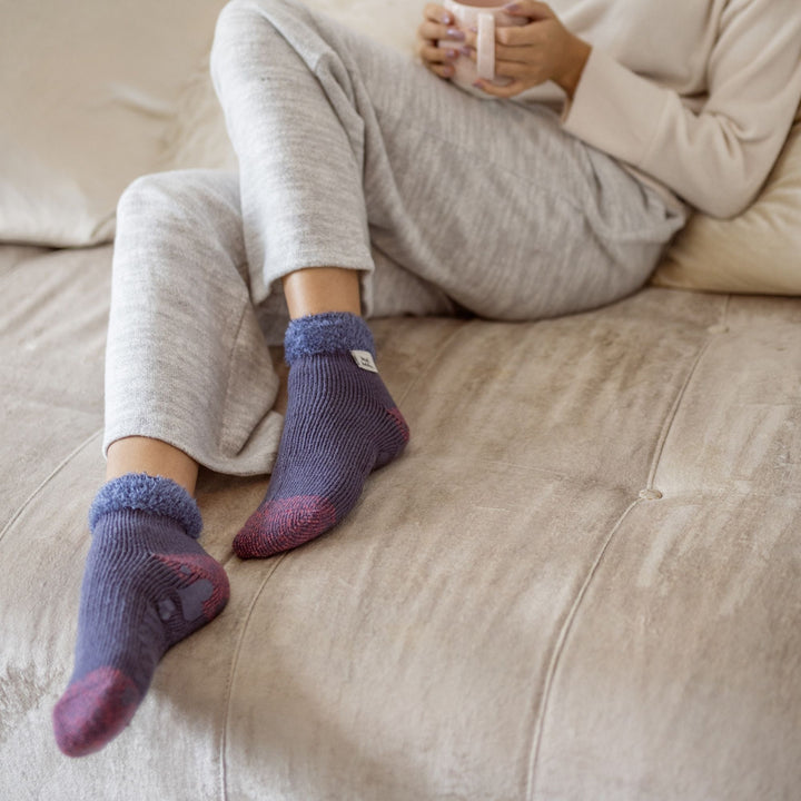 Ladies 3 Pair Multipack Fluffy Fleece Slipper Bed Socks with Non Slip Grips