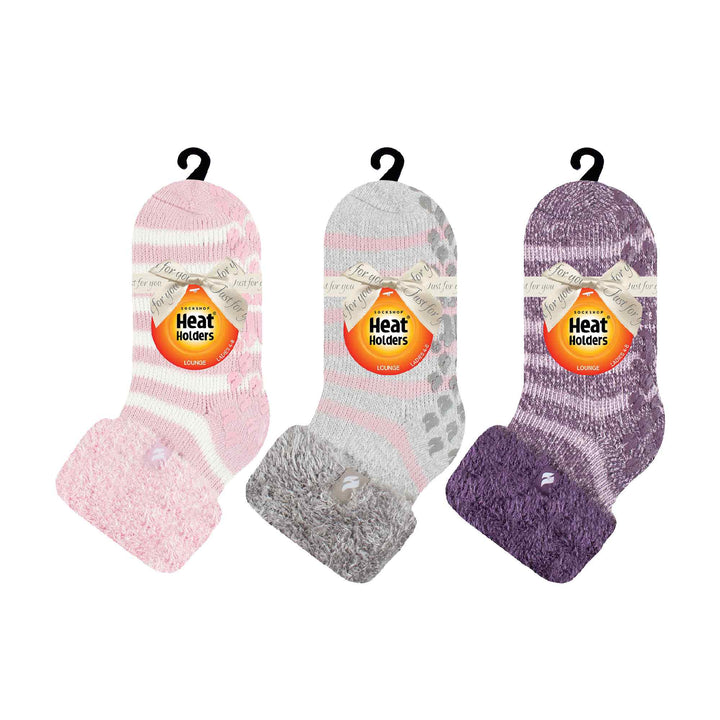 Ladies 3 Pair Multipack Fluffy Fleece Slipper Bed Socks with Non Slip Grips