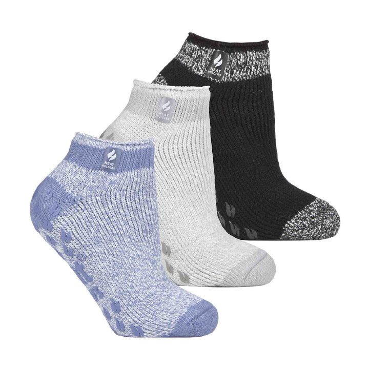 3 Pair Ladies Ankle Slipper Socks | Fleece Low Cut Fluffy Socks with Grippers