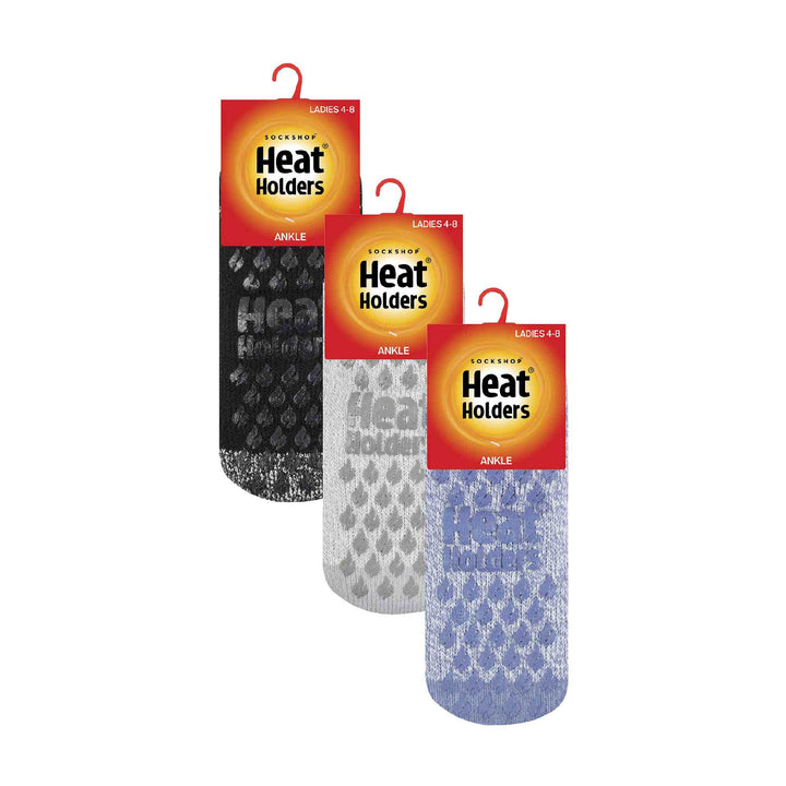 3 Pair Ladies Ankle Slipper Socks | Fleece Low Cut Fluffy Socks with Grippers
