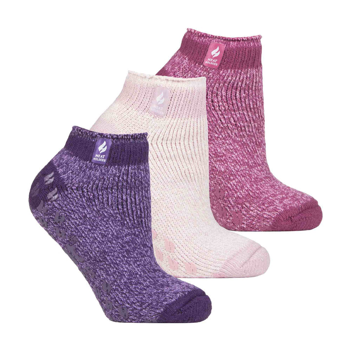3 Pair Ladies Ankle Slipper Socks | Fleece Low Cut Fluffy Socks with Grippers
