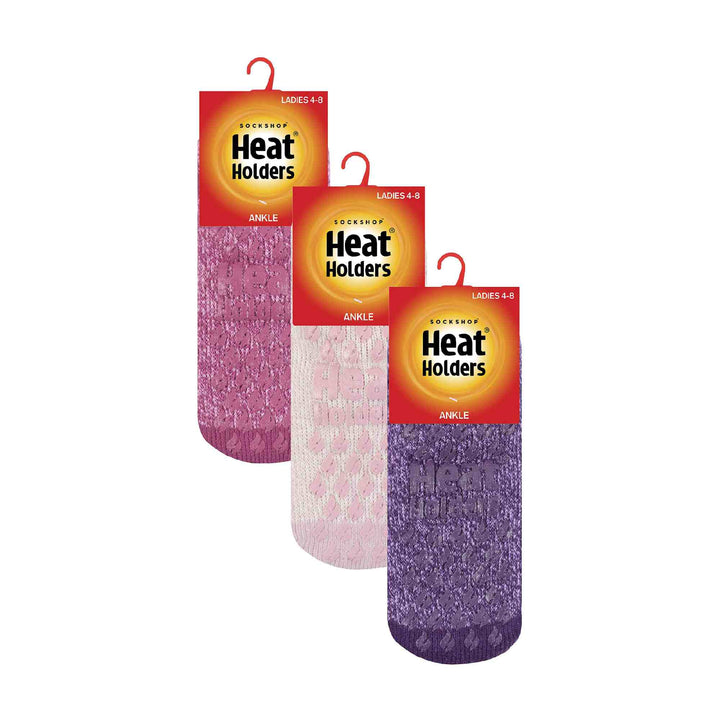 3 Pair Ladies Ankle Slipper Socks | Fleece Low Cut Fluffy Socks with Grippers