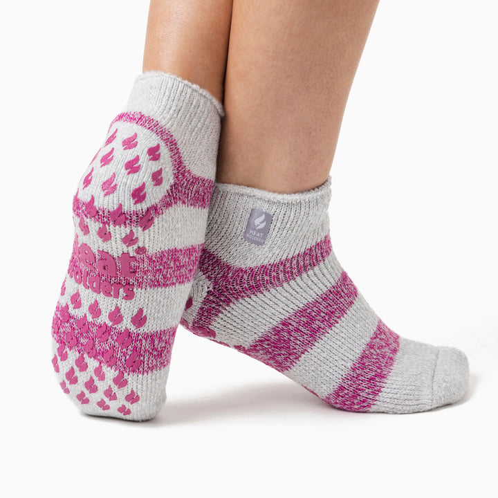 3 Pair Ladies Ankle Slipper Socks | Fleece Low Cut Fluffy Socks with Grippers