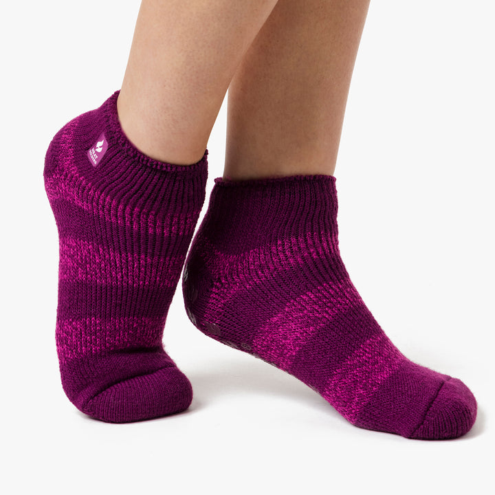 3 Pair Ladies Ankle Slipper Socks | Fleece Low Cut Fluffy Socks with Grippers