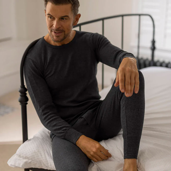 Mens Cotton Thermal Underwear Long Sleeve Top & Long Johns Set