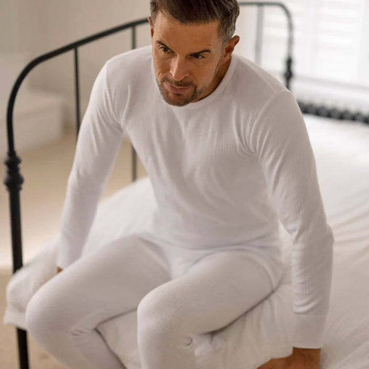 Mens Cotton Thermal Underwear Long Sleeve Top & Long Johns Set