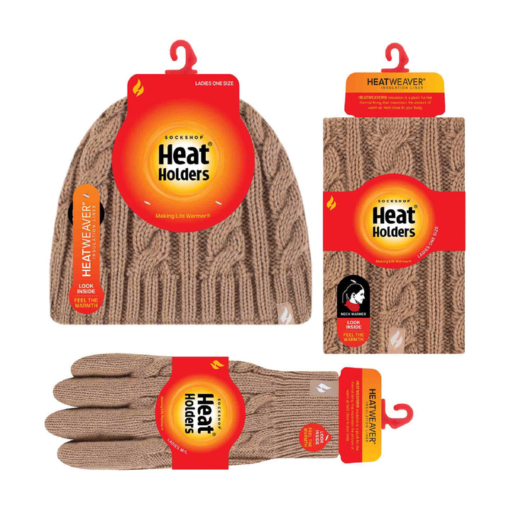 Ladies Fleece Lined Thermal Winter Hat, Neck Warmer & Converter Gloves Set